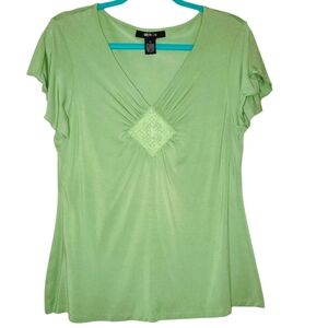 Style & Co. Crop Sleeve V-Neck Flowy Dress Top Green 556
